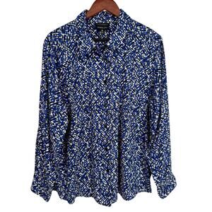FOXCROFT Plus Size 18W Wrinkle Free Classic Black Blue Blouse Shirt Top Formal